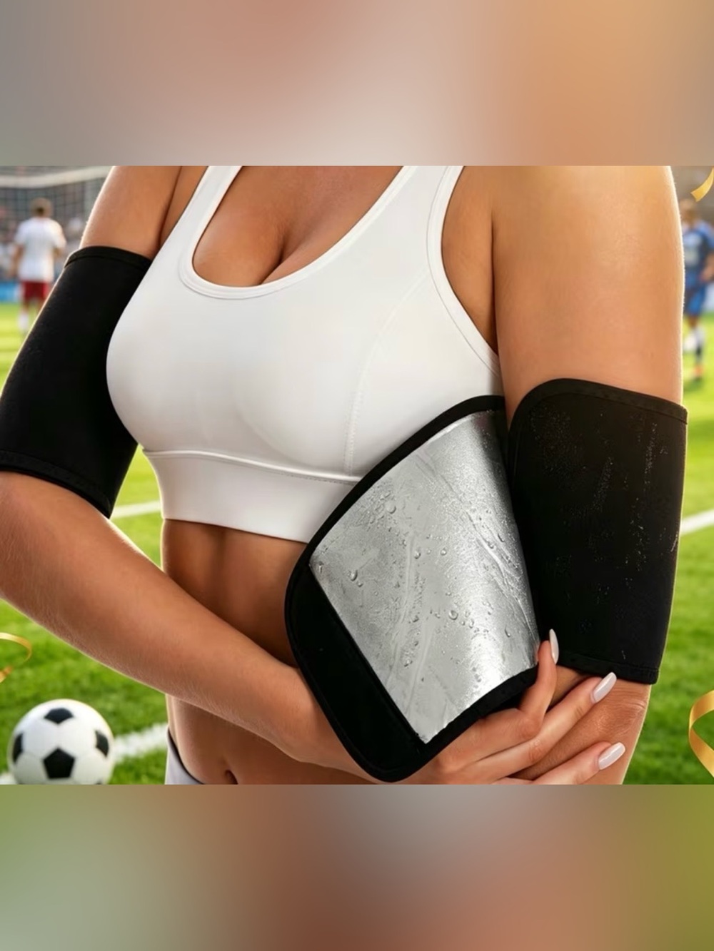 NWT-Neoprene Arm Shaper Wraps, 1-Pair, Black/Silver, Sauna, Sweat
